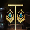 Vintage Ethnic Alloy Teardrop Crystal Pendant Chandelier Feather Tassel Bohemian Dangle Earrings view 3