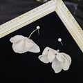 Elegant Fabric Flower Faux Pearl Asymmetric Silver Needle Two-Way Stud Drop Earrings view 2
