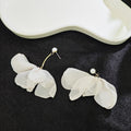 Elegant Fabric Flower Faux Pearl Asymmetric Silver Needle Two-Way Stud Drop Earrings view 4
