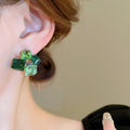 Silver Needle Fresh Geometric Square Artificial Green Crystal Spliced Stud Earrings view 3