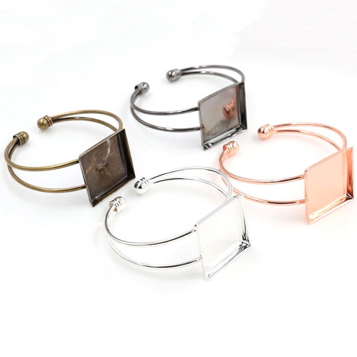 25mm Square Copper Bracelet Bezel Tray Blank Base For Time Gem DIY Jewelry Findings 15g