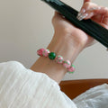 Gold Plated Red Green Gradient Ceramic Beaded Bracelet, New Chinese Sweet Geometric Jewelry view 4
