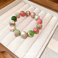 Gold Plated Red Green Gradient Ceramic Beaded Bracelet, New Chinese Sweet Geometric Jewelry view 2