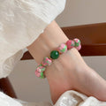 Gold Plated Red Green Gradient Ceramic Beaded Bracelet, New Chinese Sweet Geometric Jewelry view 3