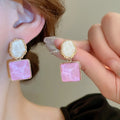 Chic French Resin Square Round Water Ripple Stud Earrings, Sweet Vacation Style Geometric Ear Jewelry view 1
