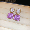 Chic French Resin Square Round Water Ripple Stud Earrings, Sweet Vacation Style Geometric Ear Jewelry view 2