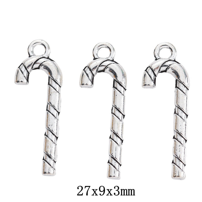 Antique Silver Zinc Alloy Candy Cane Charm Pendant No.032840 for DIY Necklace Bracelet Jewelry Making