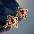 Italian Four Leaf Clover Stud Earrings For Women Vintage Faux Diamond Flower Palace Style Jewelry view 2