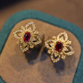 Italian Four Leaf Clover Stud Earrings For Women Vintage Faux Diamond Flower Palace Style Jewelry view 1
