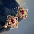 Italian Four Leaf Clover Stud Earrings For Women Vintage Faux Diamond Flower Palace Style Jewelry view 4