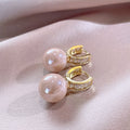 Pink Pearl Hoop Earrings, Light Luxury French Style Niche Design Ear Buckle For Women view 2