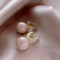 Pink Pearl Hoop Earrings, Light Luxury French Style Niche Design Ear Buckle For Women view 3