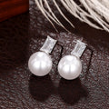 Large Diameter Faux Pearl Stud Earrings With Square Rhinestone, Elegant Lady Fashion Ear Jewelry view 2