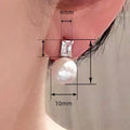 Large Diameter Faux Pearl Stud Earrings With Square Rhinestone, Elegant Lady Fashion Ear Jewelry view 4