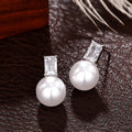 Large Diameter Faux Pearl Stud Earrings With Square Rhinestone, Elegant Lady Fashion Ear Jewelry view 3
