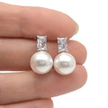 Large Diameter Faux Pearl Stud Earrings With Square Rhinestone, Elegant Lady Fashion Ear Jewelry view 5