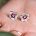 Niche French Flower Stud Earrings With Rhinestones, Elegant Fashion Trend Earrings For Women view 2