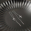 Elegant Korean Minimalist Silver Alloy Rhinestone Cross Charm Long Tassel Threader Chain Drop Earrings view 3