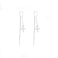 Elegant Korean Minimalist Silver Alloy Rhinestone Cross Charm Long Tassel Threader Chain Drop Earrings view 5