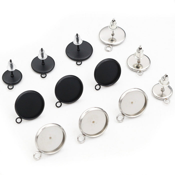 8/10/12mm Stainless Steel Stud Earring Gemstone Base Trays DIY Earring Accessories Without Backs 0.6g Stud Earrings