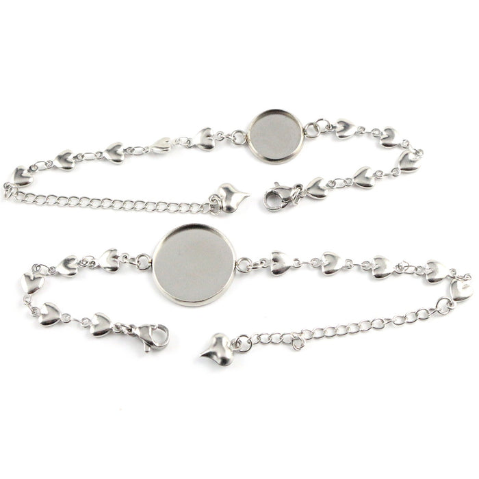 12-20mm Stainless Steel Heart Bracelet Tray For Glass Cabochon DIY Jewelry Setting Accessories 5g
