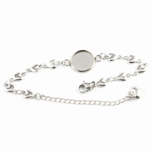 12-20mm Stainless Steel Heart Bracelet Tray For Glass Cabochon DIY Jewelry Setting Accessories 5g