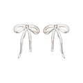 French Minimalist Pearl Bow Copper Drop Earrings With Silver Needle Posts For Women view 5