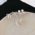 French Minimalist Pearl Bow Copper Drop Earrings With Silver Needle Posts For Women view 3