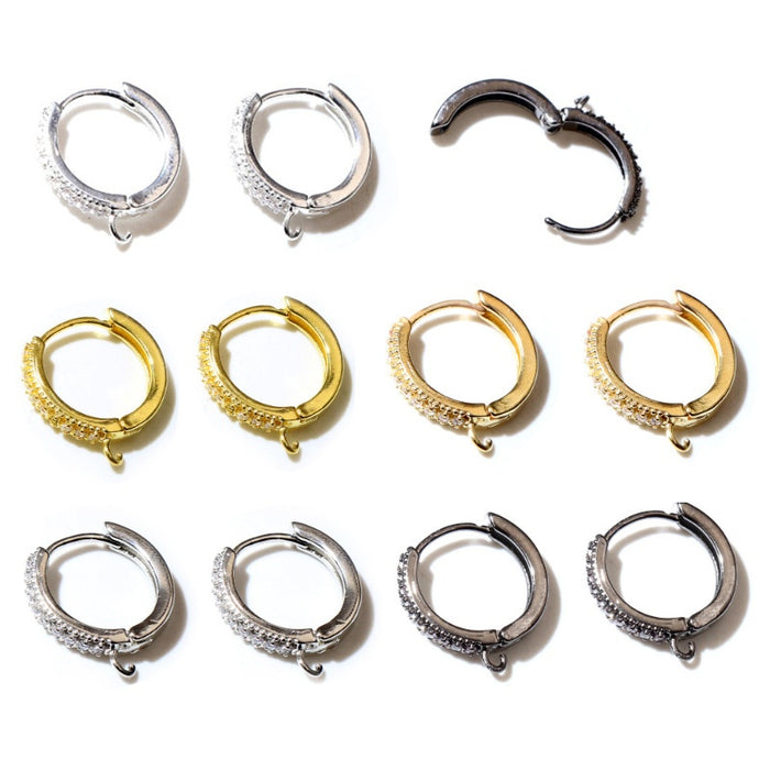 15mm Round Zircon Inlaid Earring Clasps With Loop DIY Jewelry Accessories 1.2g Earrings