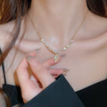 French Court Style Glass Moonstone Pearl Geometric Square Choker Necklace For Women view 4