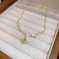 French Court Style Glass Moonstone Pearl Geometric Square Choker Necklace For Women view 3