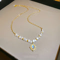French Court Style Glass Moonstone Pearl Geometric Square Choker Necklace For Women view 1