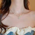 French Court Style Glass Moonstone Pearl Geometric Square Choker Necklace For Women view 2