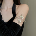 Light Luxury Alloy Open Cuff Bangle With Layered Flower And Leaf Design view 4