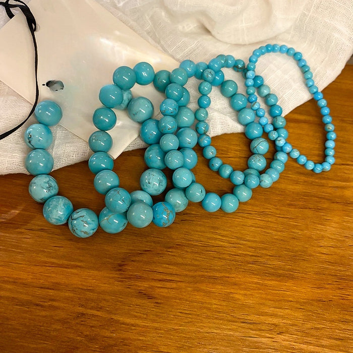 Vintage Faux Turquoise Beaded Elastic Bangle, French Minimalist Geometric Round Line Design