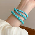 Vintage Faux Turquoise Beaded Elastic Bangle, French Minimalist Geometric Round Line Design view 3