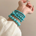 Vintage Faux Turquoise Beaded Elastic Bangle, French Minimalist Geometric Round Line Design view 2