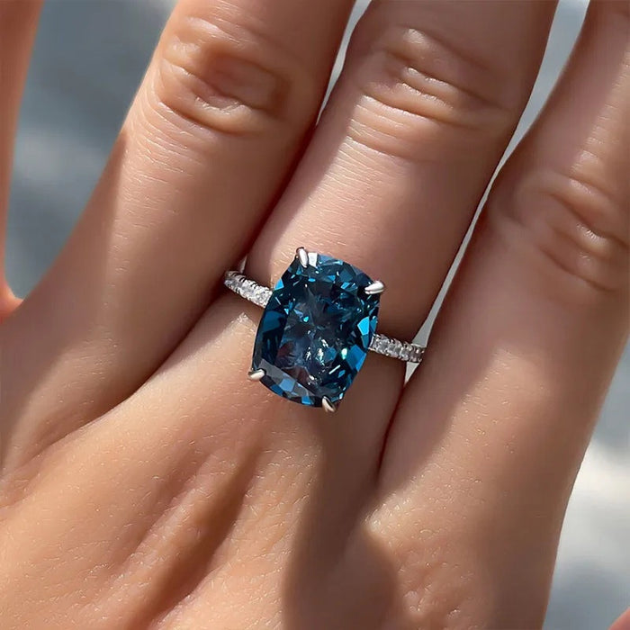 Square Four Prong Imitation Topaz Ring For Women European Luxury Versatile Finger Jewelry