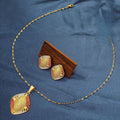 Vintage Geometric Hollow Diamond Oval Gold Tone Alloy Jewelry Set Elegant Necklace Stud Earrings view 2