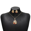 Vintage Geometric Hollow Diamond Oval Gold Tone Alloy Jewelry Set Elegant Necklace Stud Earrings view 5