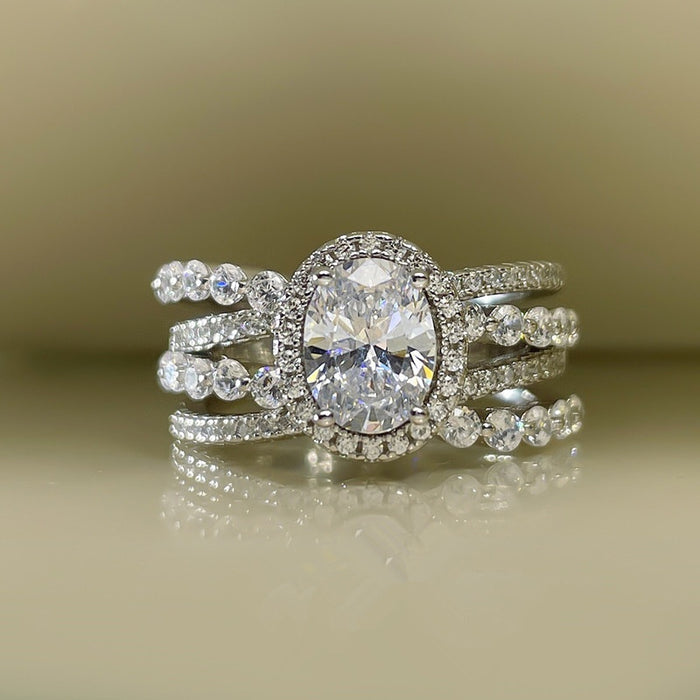 Elegant Oval Multi Layer Ring For Women, Niche Designer Light Luxury Statement Hand Jewelry