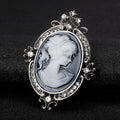 Blue Silver Tone Woman Portrait Crystal Metal Brooch Pin view 4