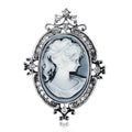 Blue Silver Tone Woman Portrait Crystal Metal Brooch Pin view 1