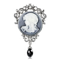 Blue Silver Tone Woman Portrait Crystal Metal Brooch Pin 2 x 5 cm view 1