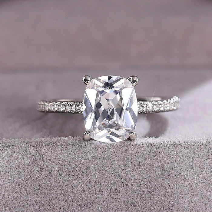 European Fashion Princess Square Diamond Ring, Engagement Proposal Women's Finger Ring