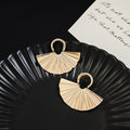 Vintage Gold Alloy Geometric Leaf Hollow Fan Round Heavy Metal Statement Dangle Drop Earrings view 4