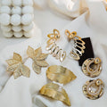 Vintage Gold Alloy Geometric Leaf Hollow Fan Round Heavy Metal Statement Dangle Drop Earrings view 2