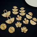 Vintage Gold Alloy Geometric Leaf Hollow Fan Round Heavy Metal Statement Dangle Drop Earrings view 1