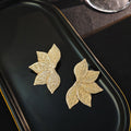Vintage Gold Alloy Geometric Leaf Hollow Fan Round Heavy Metal Statement Dangle Drop Earrings view 3