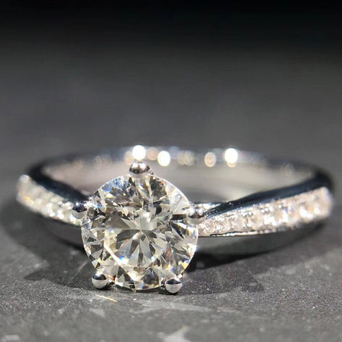 Five Prong Micro Pave Simulated Diamond Ring, Simple Couple Wedding Proposal Ceremony Ring